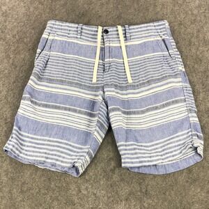 Banana Republic Linen Shorts Mens 35 Blue White Striped Drawstring Casual Relax